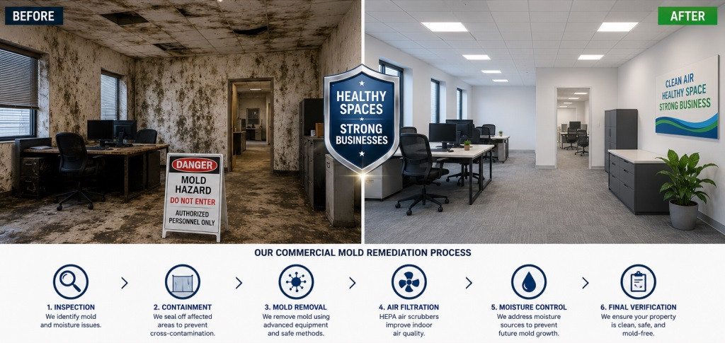 Before and After mold contaminated commercial spaces